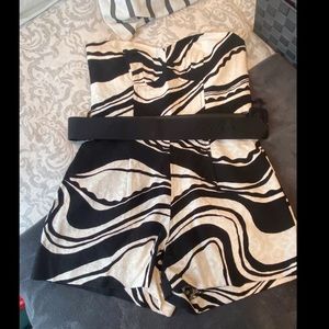 Black and white shorts romper with belt